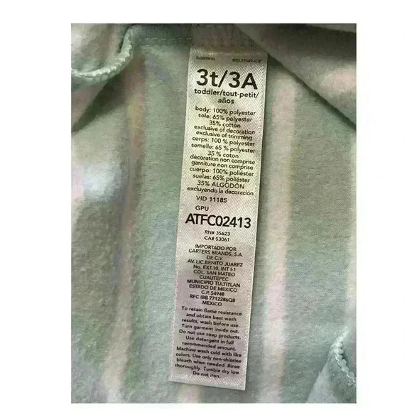 New Carter's Raccoon Fleece Pajama PJs 1 pc Boy Sleeper Footless Size 3T Green - Picture 8 of 9